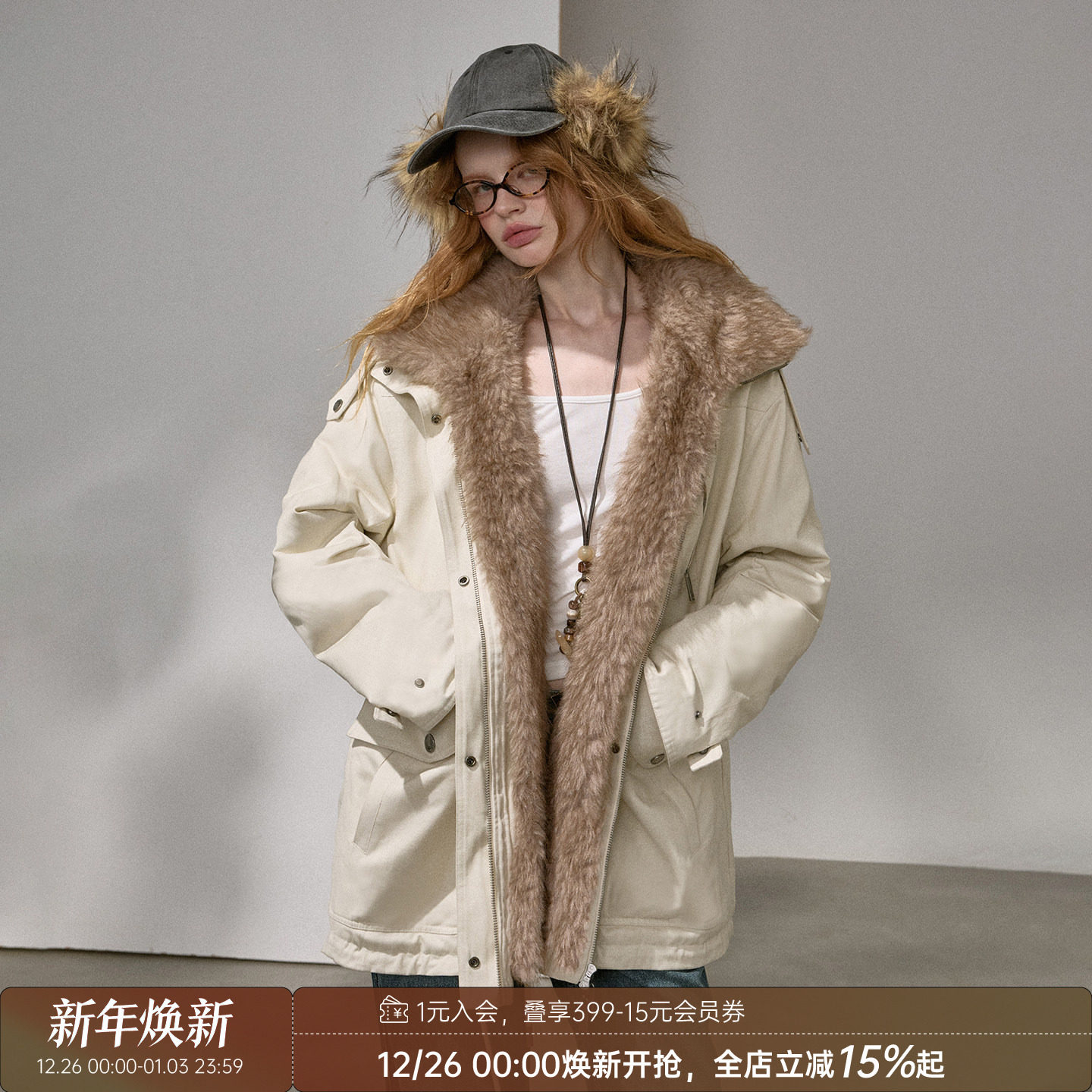 DIDDI MODA 毛领派克服巨好看的外套夹棉2025新款入冬厚外套棉服