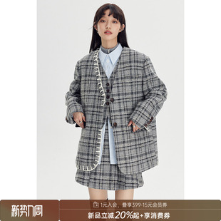 手工缝线编织马甲外套格子百褶半身裙小香风套装 DIDDI 原创设计