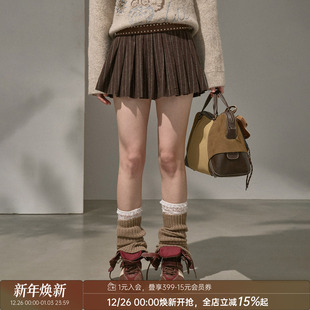 新款 半身裙女冬季 呢料百褶蓬蓬裙条纹显腿长短款 DIDDIMODA