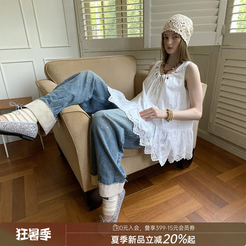 DIDDI MODA 浪漫简约休闲宽松透气立体绣花串珠无袖背心裙