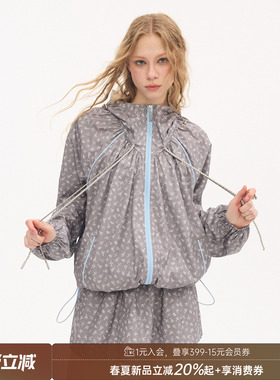 DIDDIMODA碎花撞色抽绳烟灰色防晒外套裙裤套装女夏2026新款