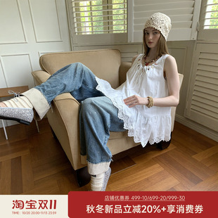 DIDDI MODA 浪漫简约休闲宽松透气立体绣花串珠无袖背心裙