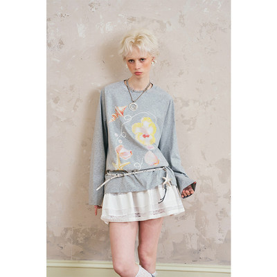 DIDDIMODA图案/水雾花烫仿钻T恤/卫裤