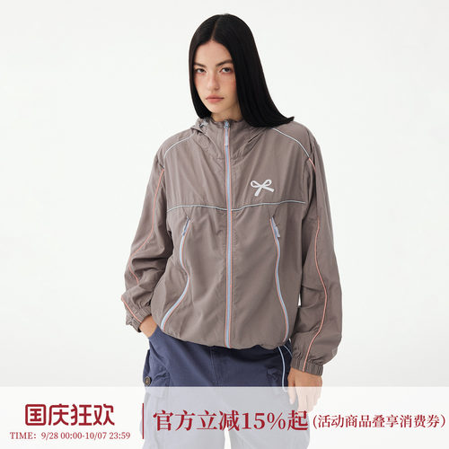 DIDDIMODA舒适透气撞色蝴蝶结休闲夹克连帽防晒外套户外服UPF40+