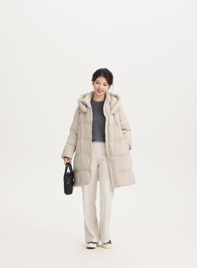 REST HEART 2024秋冬新品 设计感戴帽中长款鸭绒羽绒服上衣女