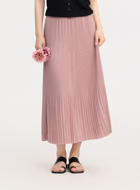 REST HEART 2025春夏新品 高腰松紧百搭百褶中长款半身裙