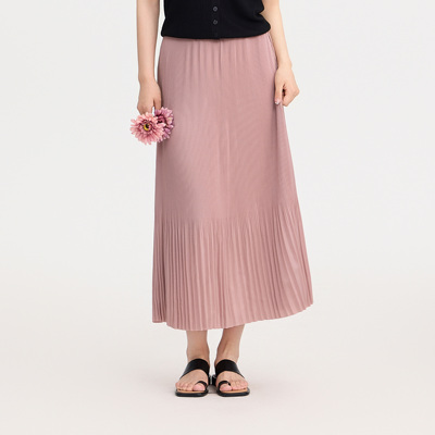 REST HEART 2025春夏新品 高腰松紧百搭百褶中长款半身裙