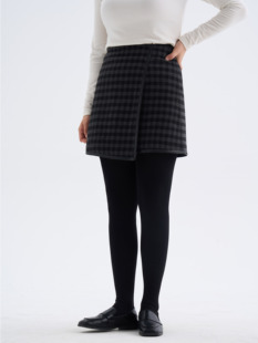 REST HEART 2023秋冬新品 高腰显瘦格纹拼皮短款半裙
