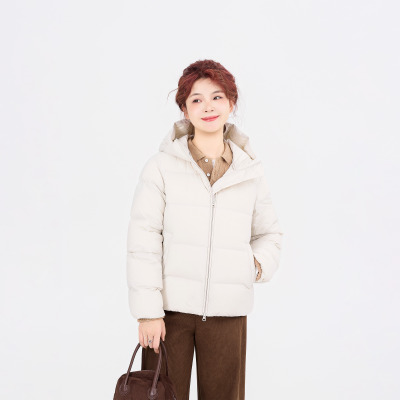 REST HEART 2025冬季新品 连帽泡芙白鸭绒短款羽绒服