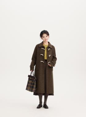 REST HEART 2024秋冬新品 翻领复古格纹中长款大衣