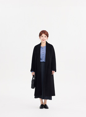 REST HEART 2025秋冬新品 翻领浴袍百搭黑色双面羊毛大衣