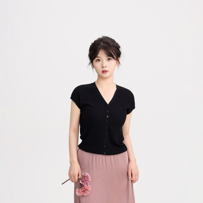 REST HEART 2025夏季新品 V领针织显瘦短袖上衣女