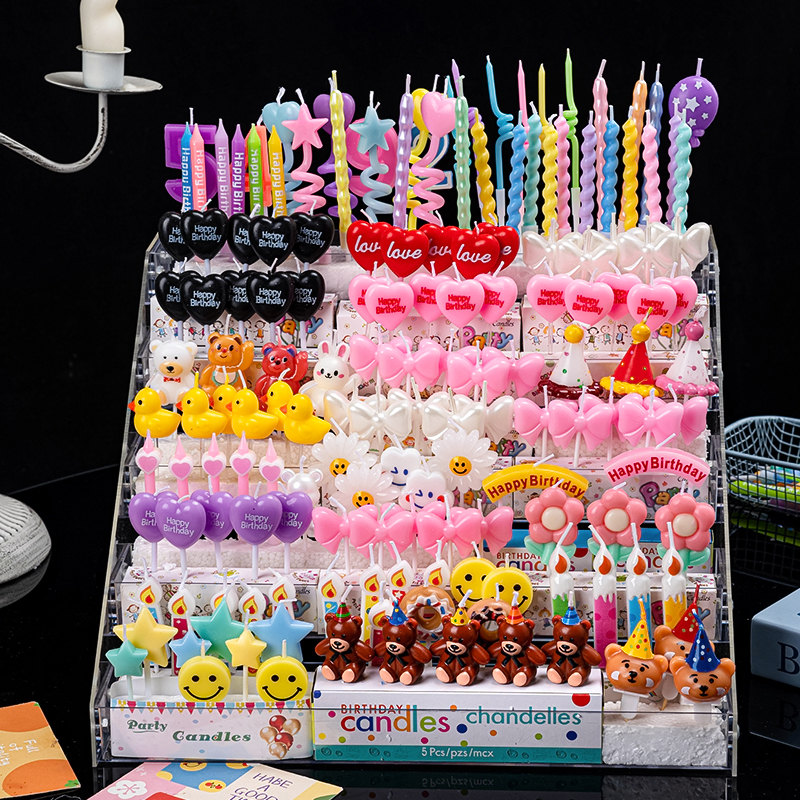 ins风卡通生日蛋糕装饰蜡烛花朵派对帽小熊笑脸爱心儿童生日蜡烛