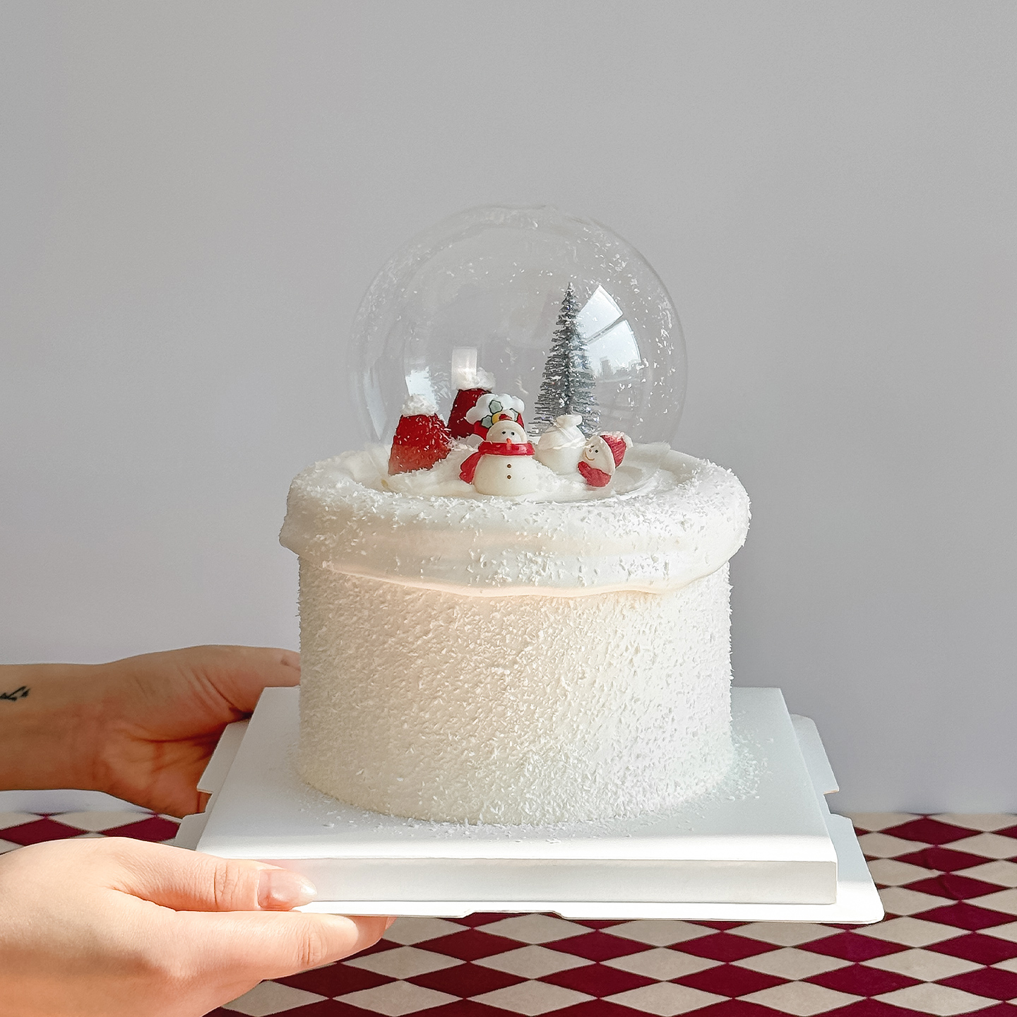 圣诞节网红蛋糕装饰摆件玻璃罩水晶球围巾雪人圣诞雪松树烘焙插件