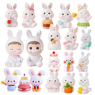 兔宝宝男孩女孩生日周岁百天满月蛋糕装 饰摆件可爱兔子甜品台插件