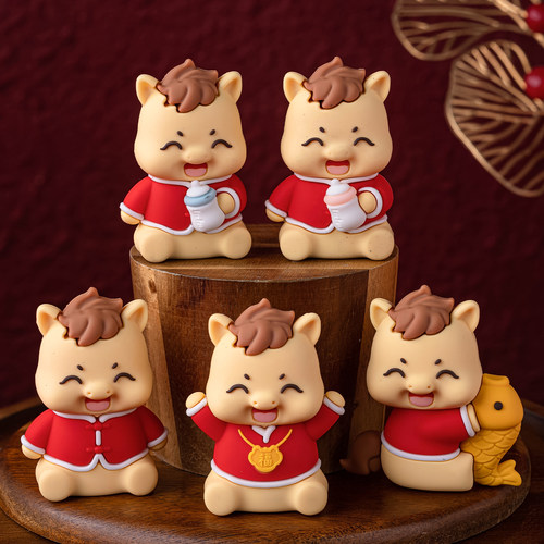 2026新年马年跨年蛋糕装饰元宝发财马宝宝摆件烘焙装扮插件配件