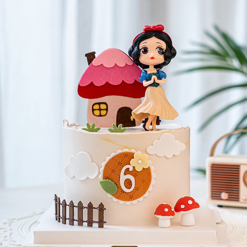 卡通公主烘焙蛋糕装饰摆件毛毡房子蘑菇插件儿童女孩生日派对装扮