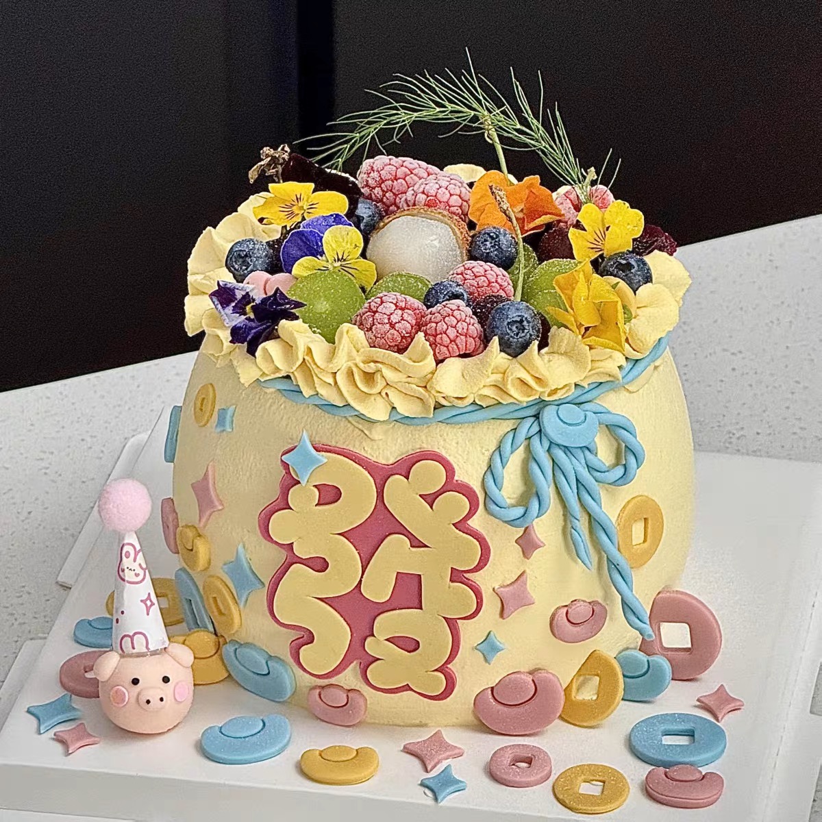 软胶小猪蛋糕装饰发字铜钱福袋元宝切模模具生日烘焙甜品台装扮