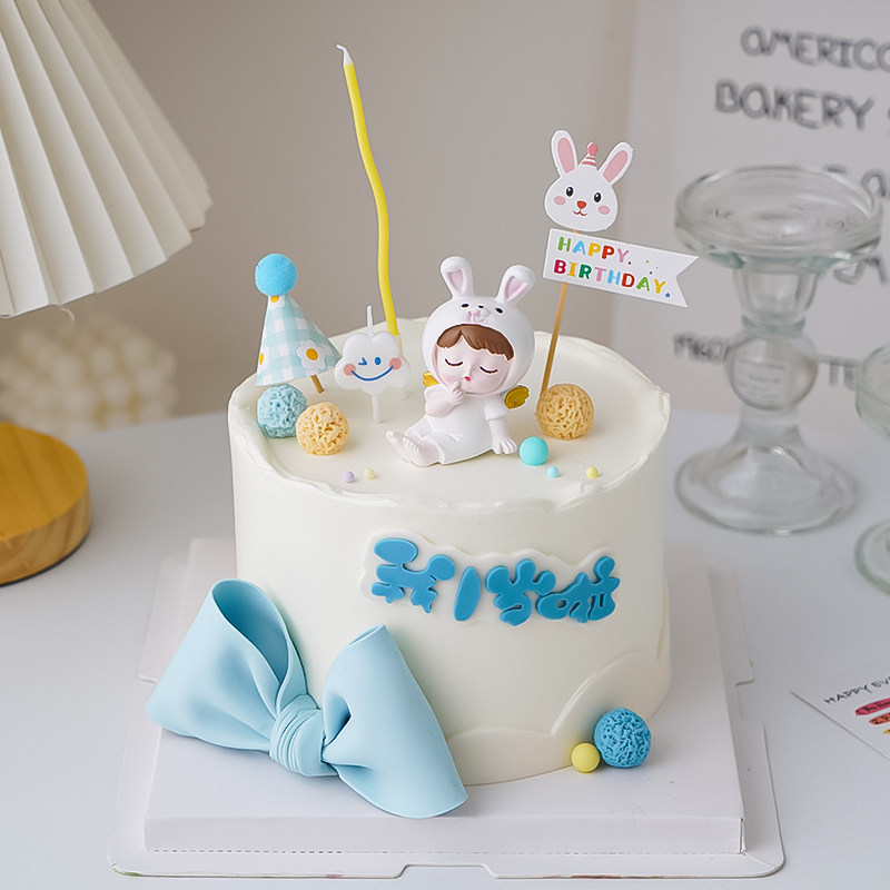 兔宝宝满月百天周岁生日蛋糕装饰品插件满月啦可爱小兔子烘焙摆件