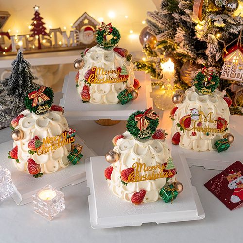2026圣诞节快乐蛋糕装饰英文亚克力草圈礼包平安夜派对烘焙插件