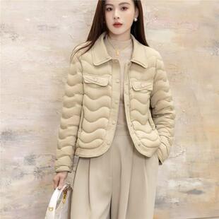 轻薄小香风羽绒服短款女2026冬新款时尚韩版方领小个子白鸭绒外套