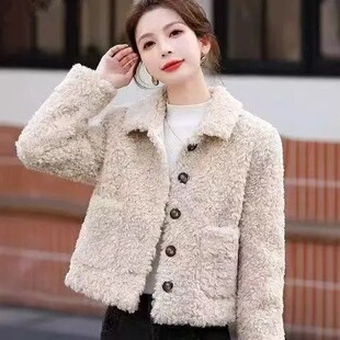 加厚仿皮草毛绒上衣 小个子短款 皮毛一体羊羔毛外套女冬季 2026新款
