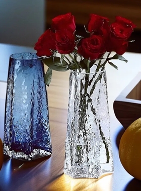 水晶玻璃花瓶轻奢高级感透明玫瑰百合插花客厅桌面摆件水养富贵竹