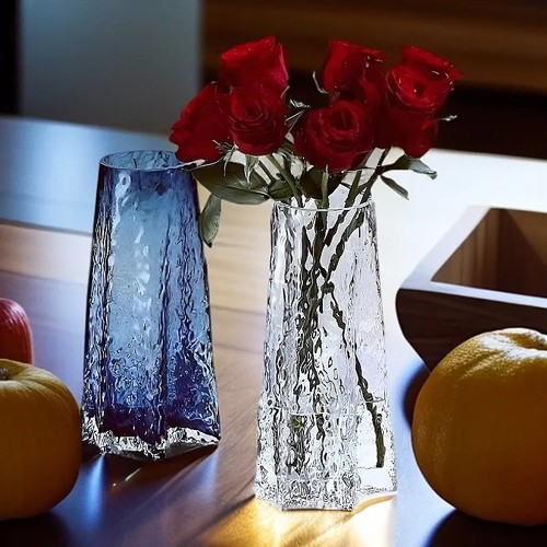 水晶玻璃花瓶轻奢高级感透明玫瑰百合插花客厅桌面摆件水养富贵竹