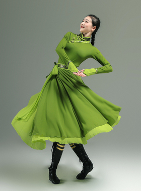 蒙古族舞蹈服装成人演出服民族舞套装女学生排练艺考练习服大摆裙