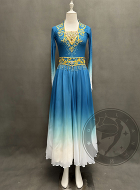 维族舞蹈演出艺考表演服女款定制学生群舞新疆维吾尔族练功大摆裙