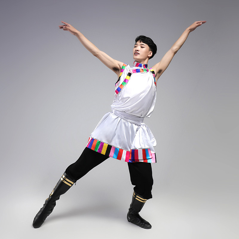 定制藏族舞蹈演出服饰新男款少数民族风练习服表演服考级服装定做