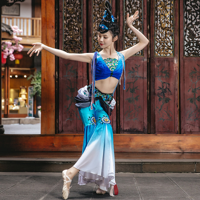成人敦煌舞蹈服装飘逸长袖飞天乐天舞演出服少数民族古典舞表演服_虎窝淘