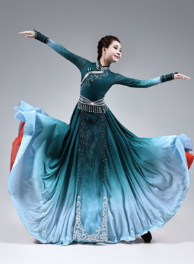 新款蒙古族绿色女款独舞舞蹈服饰