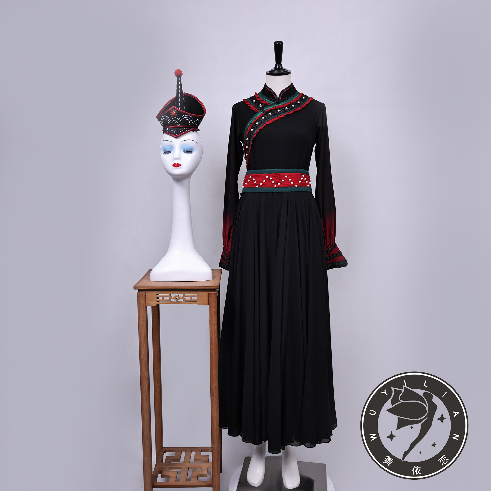 蒙古女款黑色舞蹈裙定制新款长裙