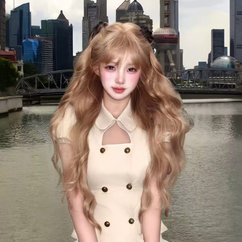 假发女香槟金小圆同款赏金猎人金色长卷发蛋卷lolita水波纹全头套