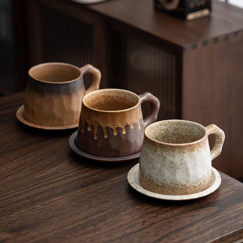 日式咖啡杯碟复古中古粗陶陶瓷手工高颜值礼物套装杯子马克杯水杯