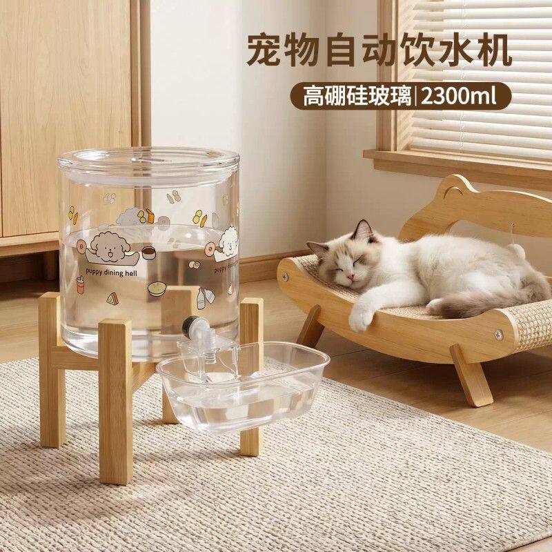 猫咪饮水机不插电自动续水高硼硅玻璃宠物喝水器狗狗喂水碗防打翻