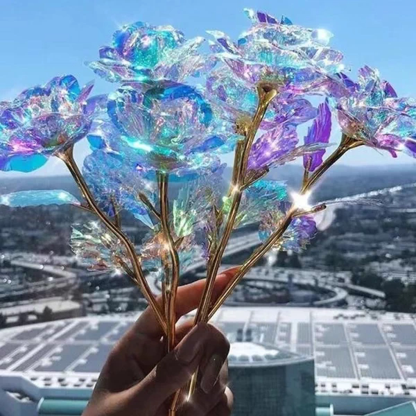 送她一朵永不凋谢的玫瑰花！七彩花炫光仿真花情人节浪漫礼物摆件
