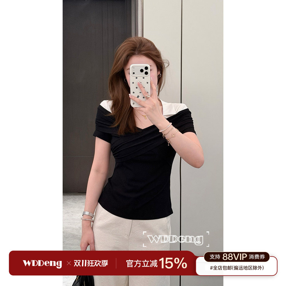 清清款王等等【智性恋人】2026夏季原创透气凉爽收腰翻领短袖上衣