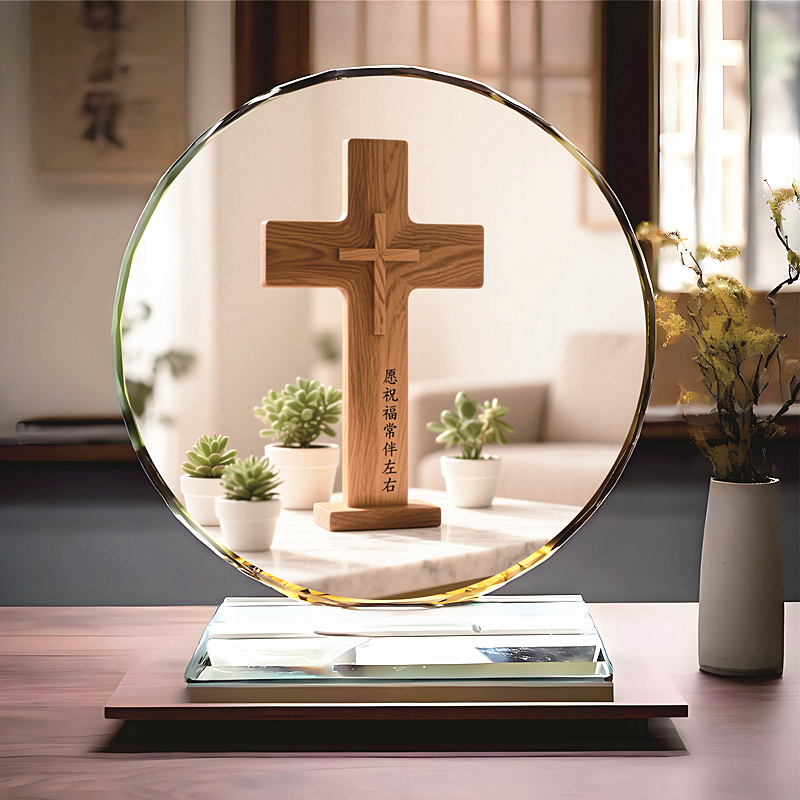 水晶摆件红色十字新店开张圣诞节感恩礼物家居玄关搬新房摆件装饰