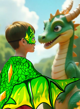 儿童小恐龙翅膀面具套装 万圣节派对cosplay舞台剧道具蓝色红色绿