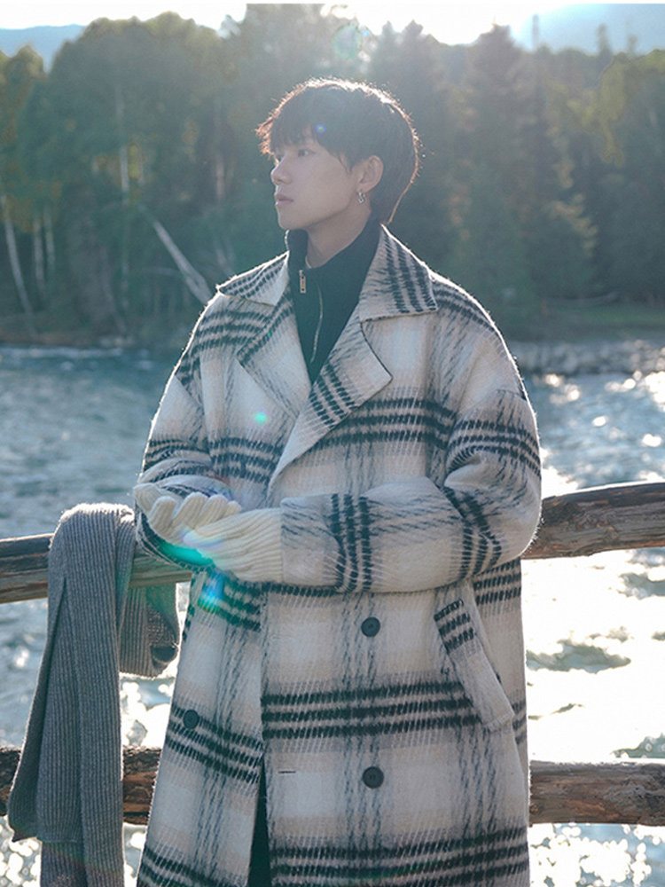 秋冬季格子羊绒毛呢大衣男士中长款高级感小香风风衣加厚呢子外套,男装,毛呢大衣,淘宝优惠券,粉丝福利购,淘宝优惠卷