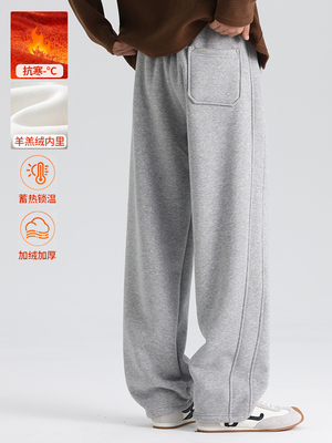 2025秋冬加厚羊羔绒裤子男款休闲直筒裤宽松运动长裤冬季加绒卫裤