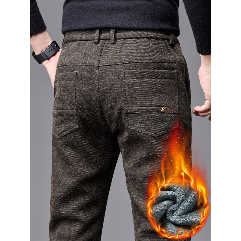 2025新款秋冬季毛呢加绒裤子男款加厚西裤直筒休闲裤保暖外穿防风