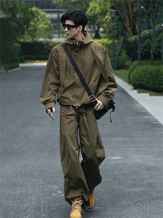 美式覆古工装夹克套装男款秋季山系户外登山冲锋衣裤子穿搭一整套