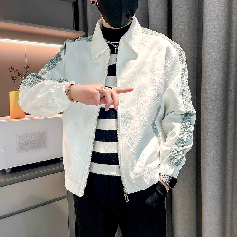 轻奢高级感潮牌外套男士秋冬装痞帅休闲夹克2024新款修身拼色上衣