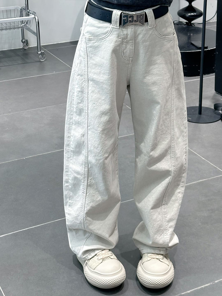 2025新款白色阔腿牛仔裤男秋季高级感香蕉弯刀裤子宽松直筒工装裤