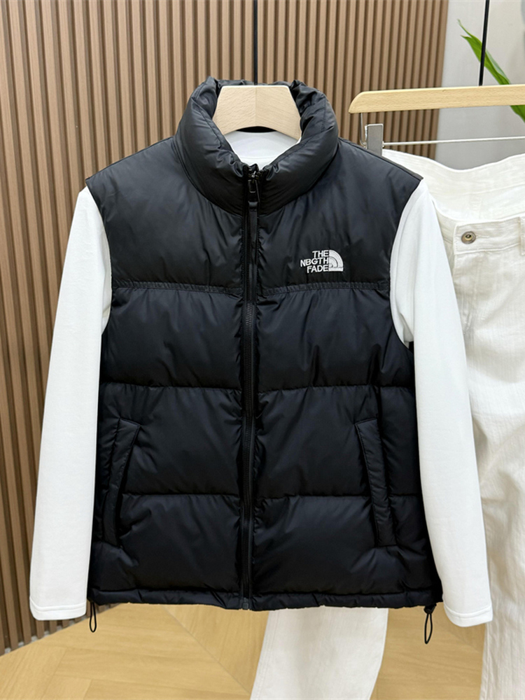 2025秋冬季新款时尚保暖立领刺绣白鸭绒马甲短款男女情侣款羽绒服