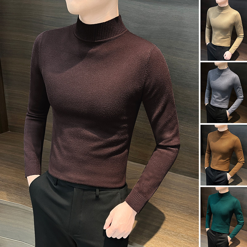 半高领羊绒衫男打底衫秋冬季2024新款修身内搭针织衫加厚中领毛衣