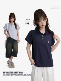 设计感 Cattee美式 复古字母刺绣polo领正肩短袖 t恤男女夏季 新款